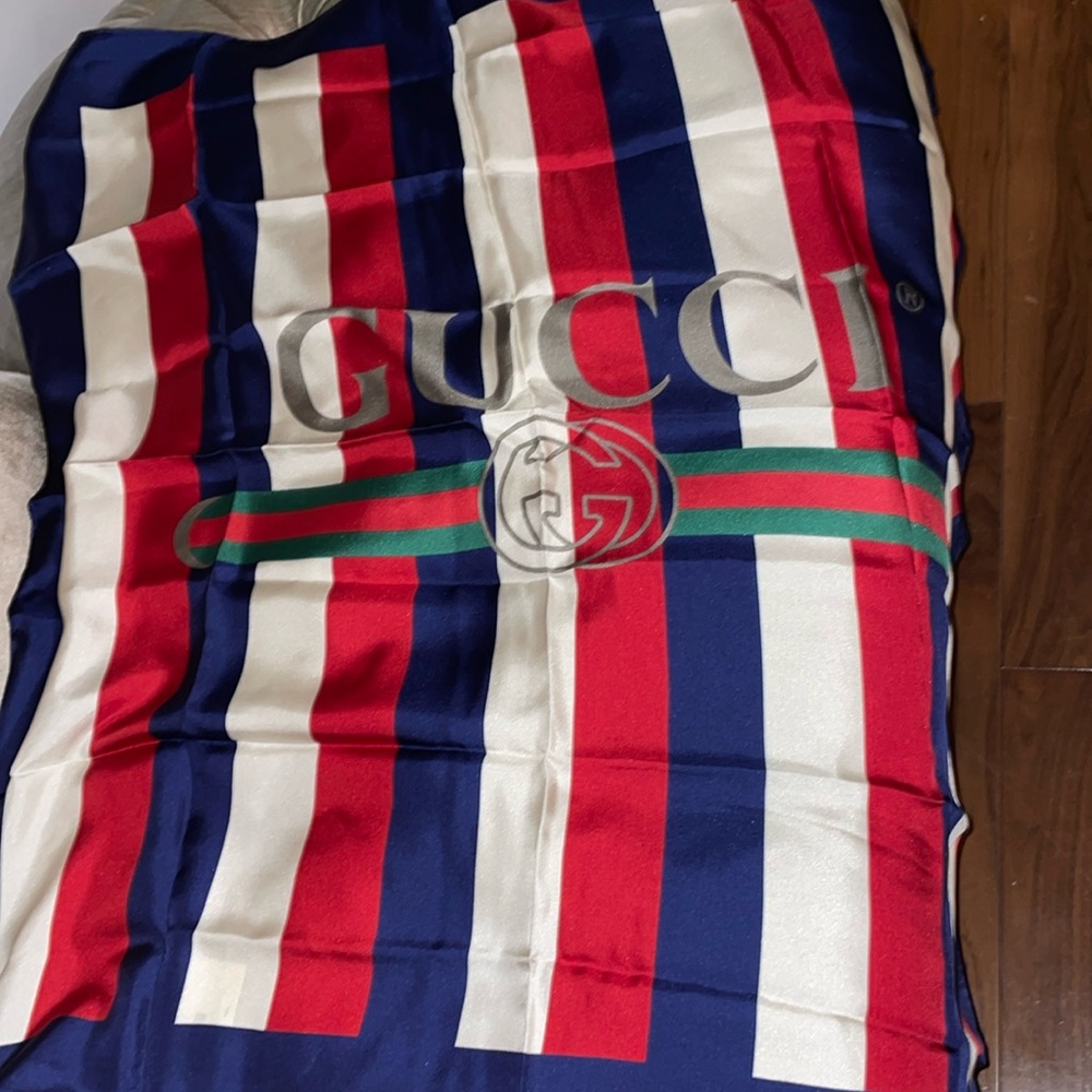 New unisex Gucci logo sylvie stripe silk scarf